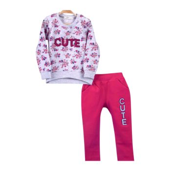 Virágos lány melegítő szett, bézs-piros