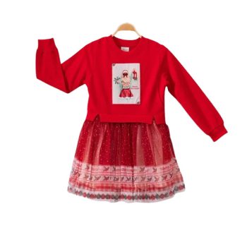 Karácsonyi lány ruha, piros, 104