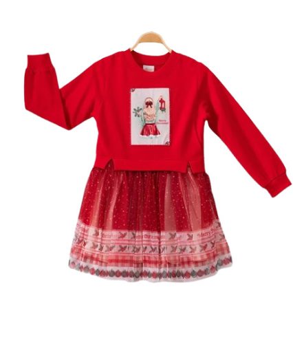 Karácsonyi lány ruha, piros, 104