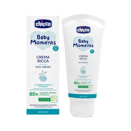 CHICCO Krém tápláló Baby Moments 85% természetes összetevőkkel 100 ml, 0m+