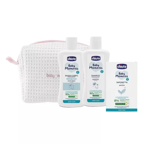 CHICCO Kozmetikai táska cipzárral - Baby Moments szett rózsaszín