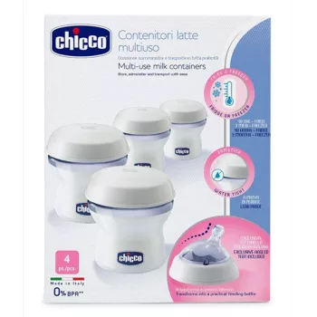   CHICCO Többcélú anyatejtároló edények Natural Feeling cumisüveg-fejjel, 4db