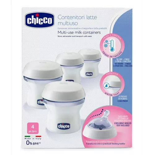 CHICCO Többcélú anyatejtároló edények Natural Feeling cumisüveg-fejjel, 4db