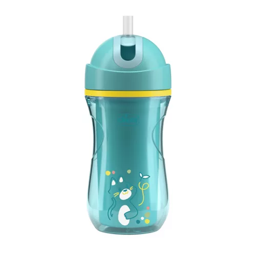 CHICCO Hrnček Sport termo so slamkou teal, 14m+