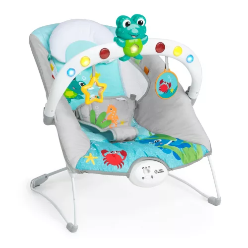 BABY EINSTEIN Zenélő rezgő pihenőszék fényekkel Kick to It Neptune 9 kg-ig