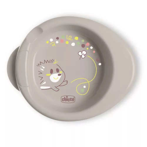 CHICCO Csúszásmentes tányér, amely melegen tartja az ételt, szürke 6m+
