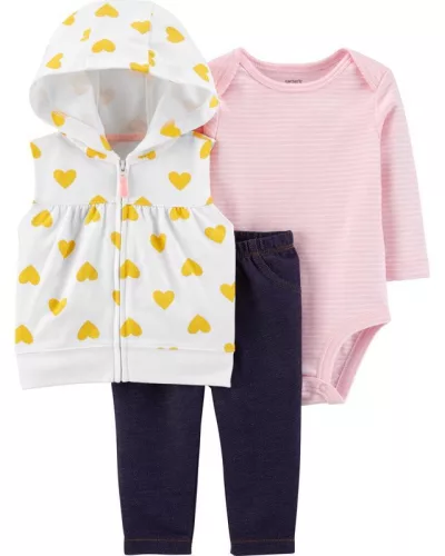 CARTER'S 3 részes szett: rövid ujjú body, pulóver, hosszú nadrág Hearts lány NB/ méret 56