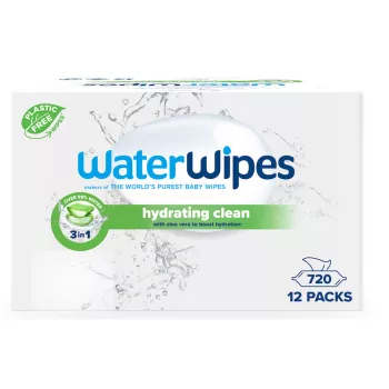   12x WATERWIPES Nedves törlőkendők Hydrating clean with aloe vera 3in1 60 db  ( 720 db )