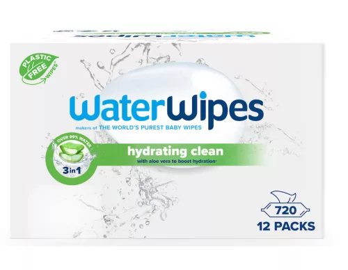 12x WATERWIPES Nedves törlőkendők Hydrating clean with aloe vera 3in1 60 db  ( 720 db )