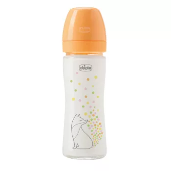   CHICCO Üvegből készült cumisüveg Perfect Easy 240 ml, lassú szilikon áramlás, lányoknak, 0m+