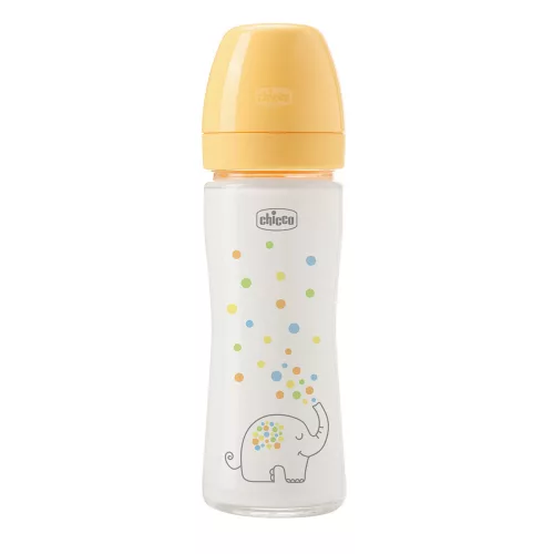 CHICCO Üvegből készült cumisüveg Perfect Easy 240 ml, lassú szilikon áramlás, semleges, 0m+