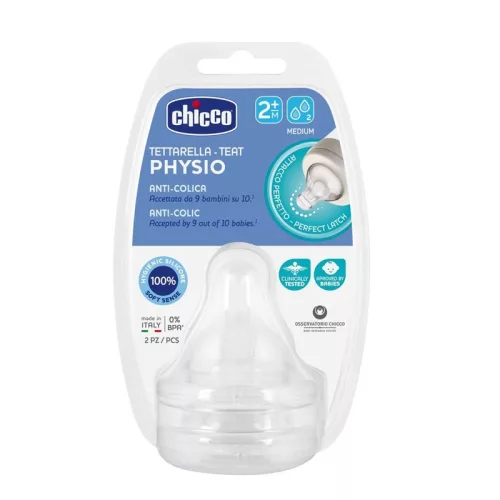 CHICCO Perfect Easy/Perfect 5/Well-Being fiziológiai közepes átfolyású cumisüveg cumi 2m+ 2 db