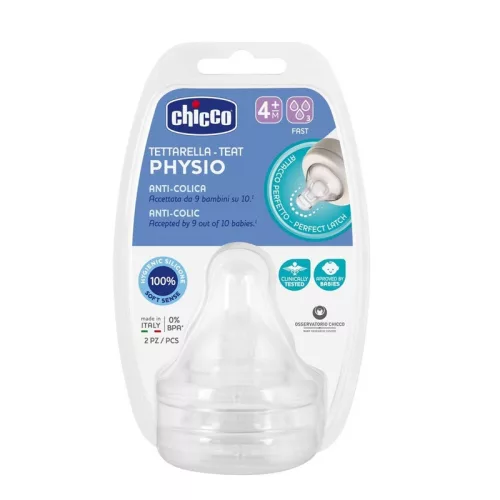 CHICCO Perfect Easy/Perfect 5/Well-Being fiziológiai gyors áramlású cumisüveg cumi 4m+ 2 db