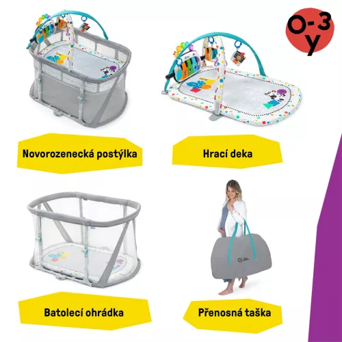 BABY EINSTEIN Kiságy járókával és zongorával 3in1 Kick & Snooze™ 0hó+