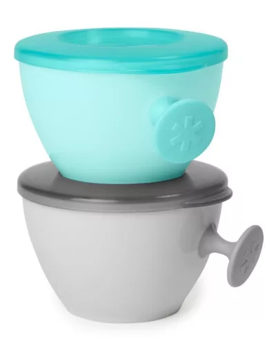 SKIP HOP Tányérok fedővel és Easy Grab fogantyúval Grey,Teal 2 x 240 ml, 3hó+