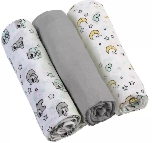 BABYONO Muszlin pelenka - Super soft 3 db -szürke