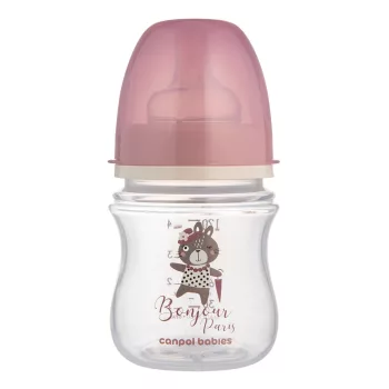   CANPOL BABIES Széles nyakú cumisüveg Bonjour Paris 120 ml rózsaszín