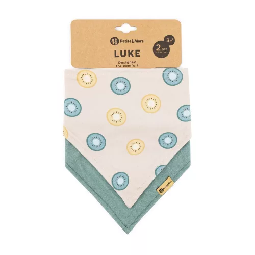 PETITE&MARS Bandana előke Luke 2 db Bézs Kiwis&Misty Zöld 3m+
