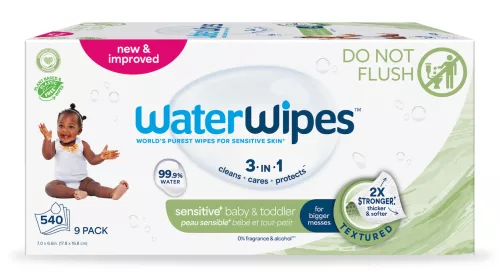 9x WATERWIPES Nedves törlőkendők Baby&Toddler 3in1 60 db (540 db)