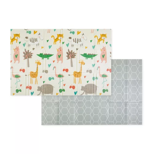 PETITE&MARS Összecsukható játszószőnyeg Campy L 130x200cm Állatok&Hexagon