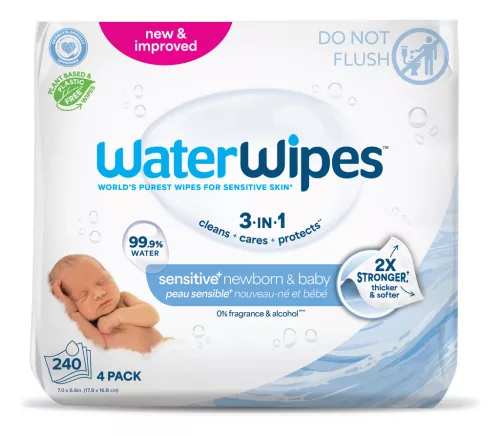 4x WATERWIPES Nedves törlőkendők Newborn&Baby 3in1 60 db ( 240 db )