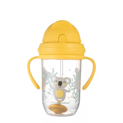 CANPOL BABIES Bögre nem kiömlő szívószállal és súllyal Exotic animals 270 ml sárga, 6h+