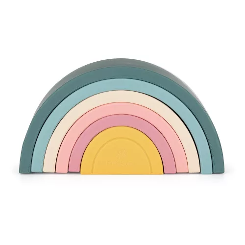 PETITE&MARS szilikon egymásra rakható játék Rainbow Misty Green 12m+