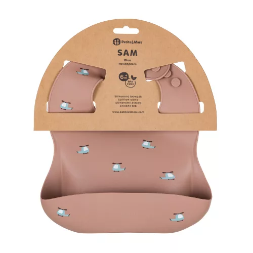 PETITE&MARS Szilikon előke Take&Match Kék Helikopterek 6m+