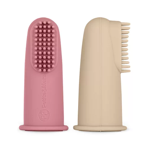 PETITE&MARS Szilikon ujjra húzható fogkefe szett Rose&Sand 2 db 6m+