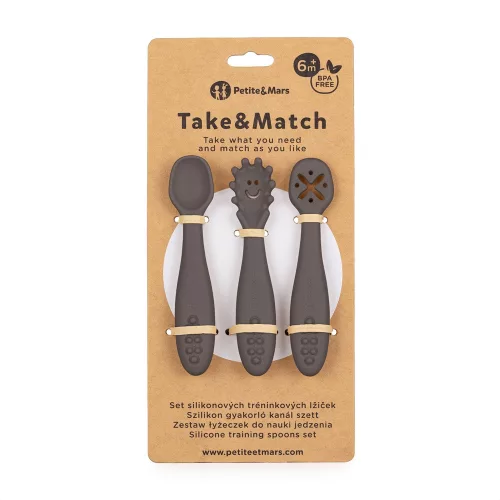 PETITE&MARS 3 db szilikon edzőkanál szett Take&Match Bitter Cocoa 6m+