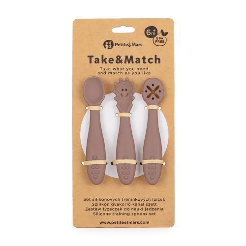 PETITE&MARS 3 db szilikon edzőkanál szett Take&Match Velvet Latte 6m+