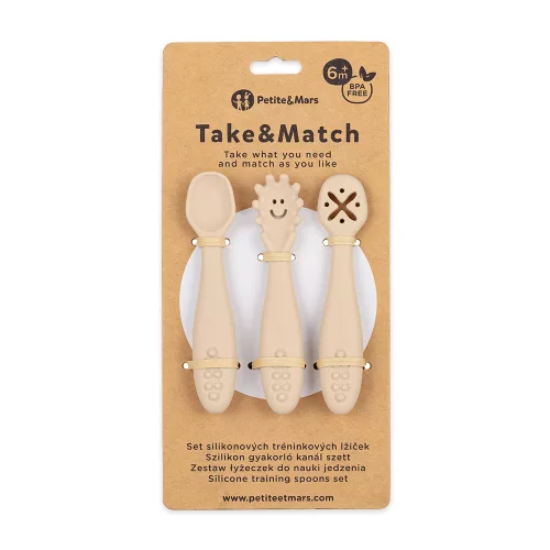 PETITE&MARS Szilikon gyakorló kanál szett 3 db Take&Match Desert Sand 6m+