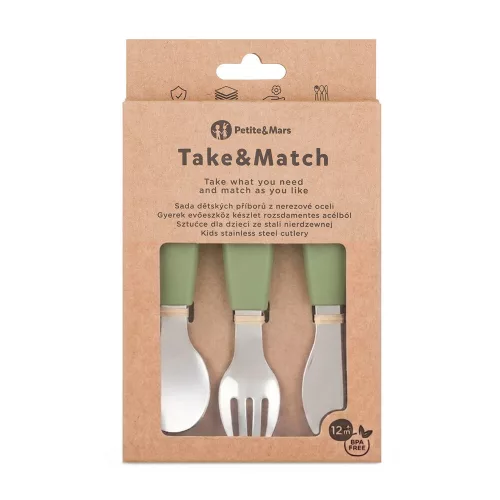 PETITE&MARS Rozsdamentes acél evőeszköz készlet Take&Match Sweet Pea 12m+