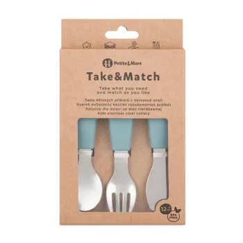   PETITE&MARS Rozsdamentes acél evőeszközkészlet Take&Match Frosted Sky 12m+