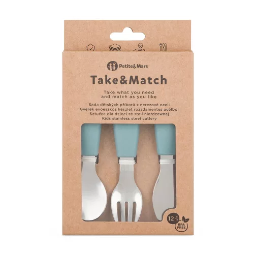 PETITE&MARS Rozsdamentes acél evőeszközkészlet Take&Match Frosted Sky 12m+