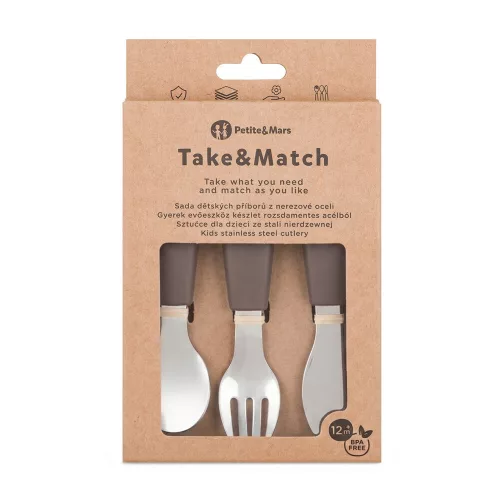 PETITE&MARS Rozsdamentes acél evőeszközkészlet Take&Match Bitter Cocoa 12m+