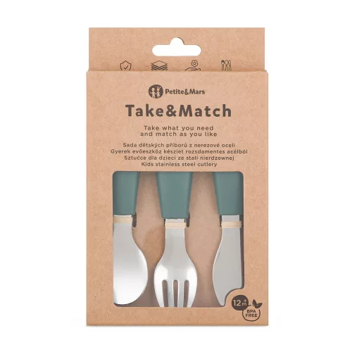 PETITE&MARS Rozsdamentes acél evőeszközkészlet Take&Match Misty Green 12m+