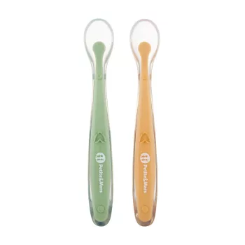   PETITE&MARS Szilikon kanálkák tokkal, 2 db-os készlet, Take&Match Pea - Ochre 6m+