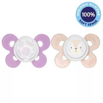  CHICCO Physio Comfort szilikon cumi 6-16 hónapos lányoknak - pöttyös/róka 2 db