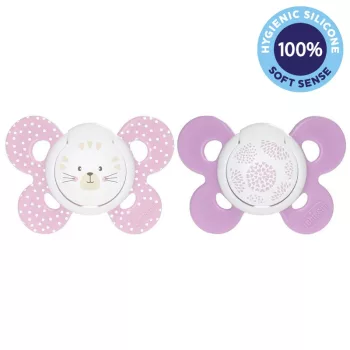   CHICCO Physio Comfort szilikon cumi 6-16 hónapos lány - macska/pöttyök 2 db