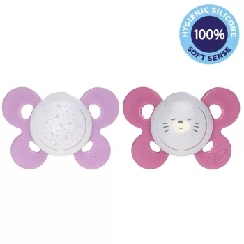   CHICCO Physio Comfort szilikon cumi éjszakai 16-36m lány - csillagok/mackó 2 db