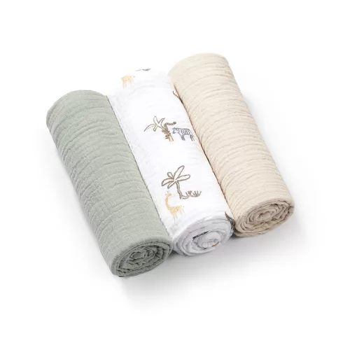 BABYONO Muszlin pelenkák Super Soft 3 db, Zöld 70 x 70 cm