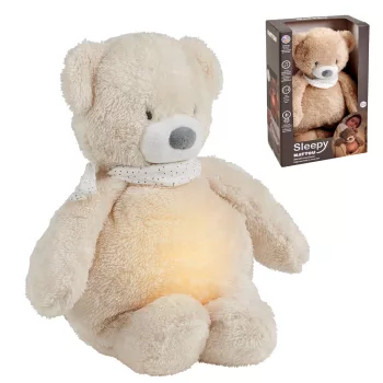   NATTOU Usínaček plüss zenei fényjelzővel és sírásérzékelővel 4 az 1-ben Sleepy Bear Beige 0m+