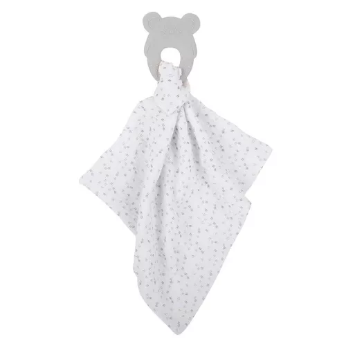 NATTOU Szilikon  BPA mentes rágóka pamut takaróval 28 x 28 cm grey