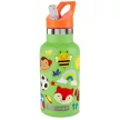 SKIP HOP Rozsdamentes acél kulacs szívószálas ivócsővel és matricákkal, zöld, 380 ml, 4év+
