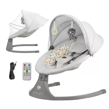   KINDERKRAFT Pihenőszék hintával és dallammal 2 az 1-ben Lumi, 9 kg-ig, Premium Light Grey