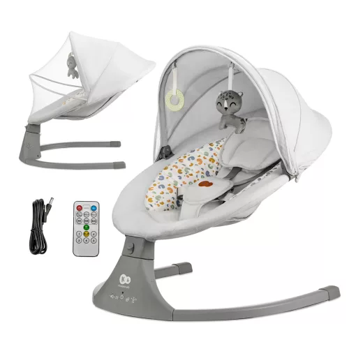 KINDERKRAFT Pihenőszék hintával és dallammal 2 az 1-ben Lumi, 9 kg-ig, Premium Light Grey