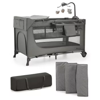 KINDERKRAFT Utazóágy Joy 2 kiegészítőkkel Dark grey