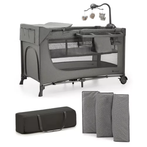 KINDERKRAFT Utazóágy Joy 2 kiegészítőkkel Dark grey