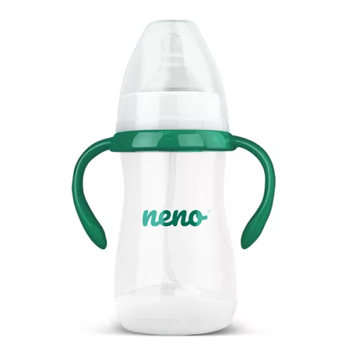 NENO Etető- és tanulócumisüveg fogantyúval és szívórendszerrel, hasfájás elleni hatással, 240 ml